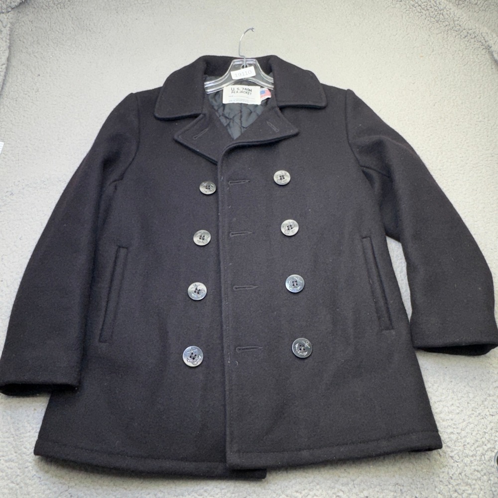Schott NYC Pea Jacket Womens 10 Black U.S. 740N Wool Double Breasted Coat USA
